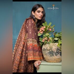Asim Jofa Elegant Brown and Red Dress